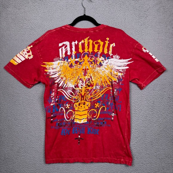 Archaic by Affliction Shirt Mens L Red Y2K Grunge Skater‎ Biker Wings USA Made - Picture 1 of 11